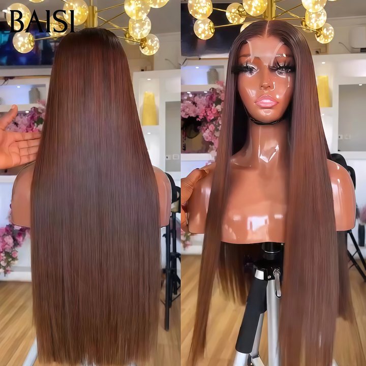 BAISI Perruque Moitié prix lace closure BOB Lisse en couleur 1BT4# Marron avec racine NOIR en 100% vrais cheveux humains