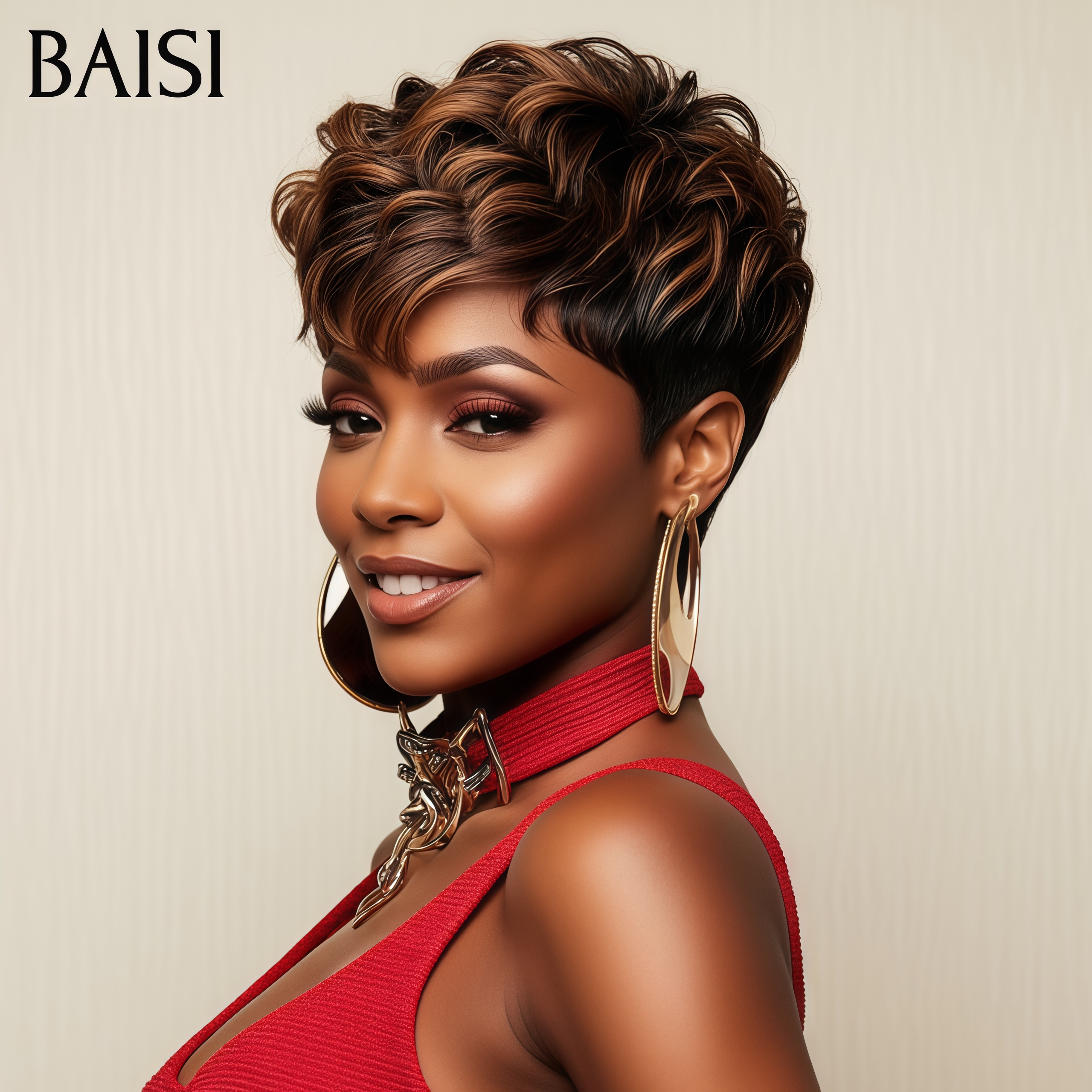 BAISI Perruque Pixie bouclé petite coupe Mixte brun Couleur 68€ ou Noir 6 pouces 58€ Moitié Prix En 100% Cheveux Humains MP50