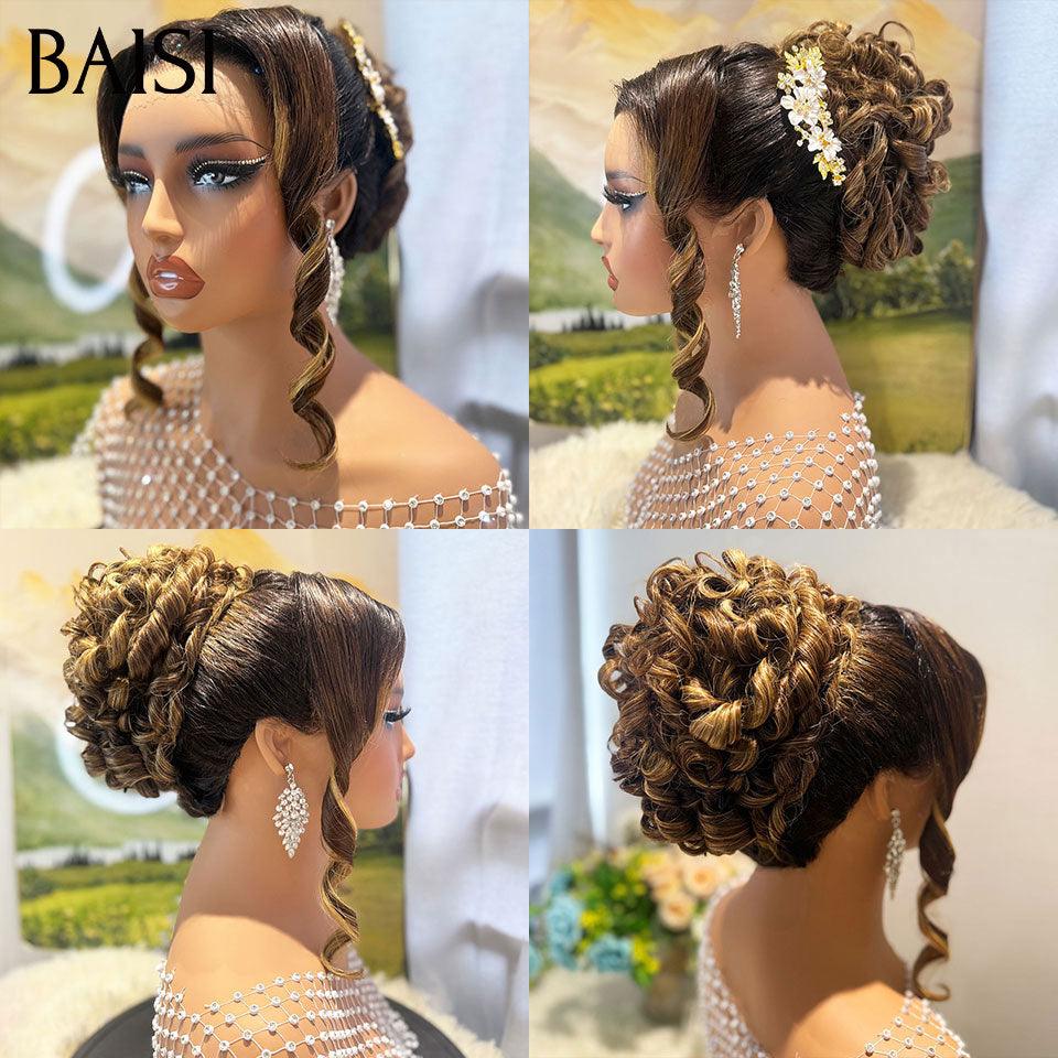 BAISI Coiffure de luxe Josephine Perruques Mariage Prête à porter chignon et personalisation comme sur la vidéo 100% identique avec lace frontale pour mariage ou événement spécial en couleur 1BT27# VIP100
