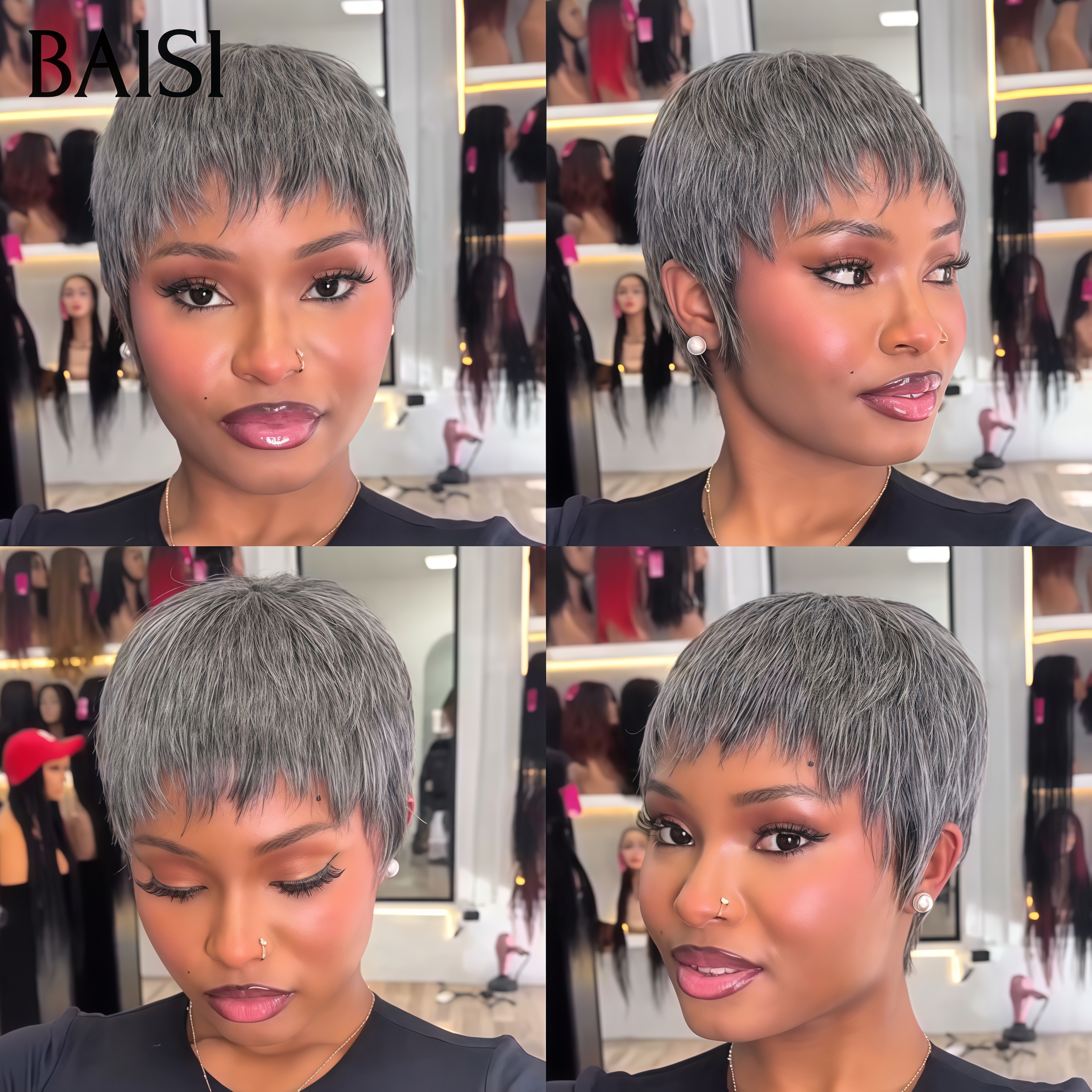Collection Perruques Poivre et Sel Perruque pixie Lisse gris sans Colle Pixie Gris +1 Brosse Gratuite 55€ Fabriqué à la Machine Facile à porter en 100% Cheveux Humains