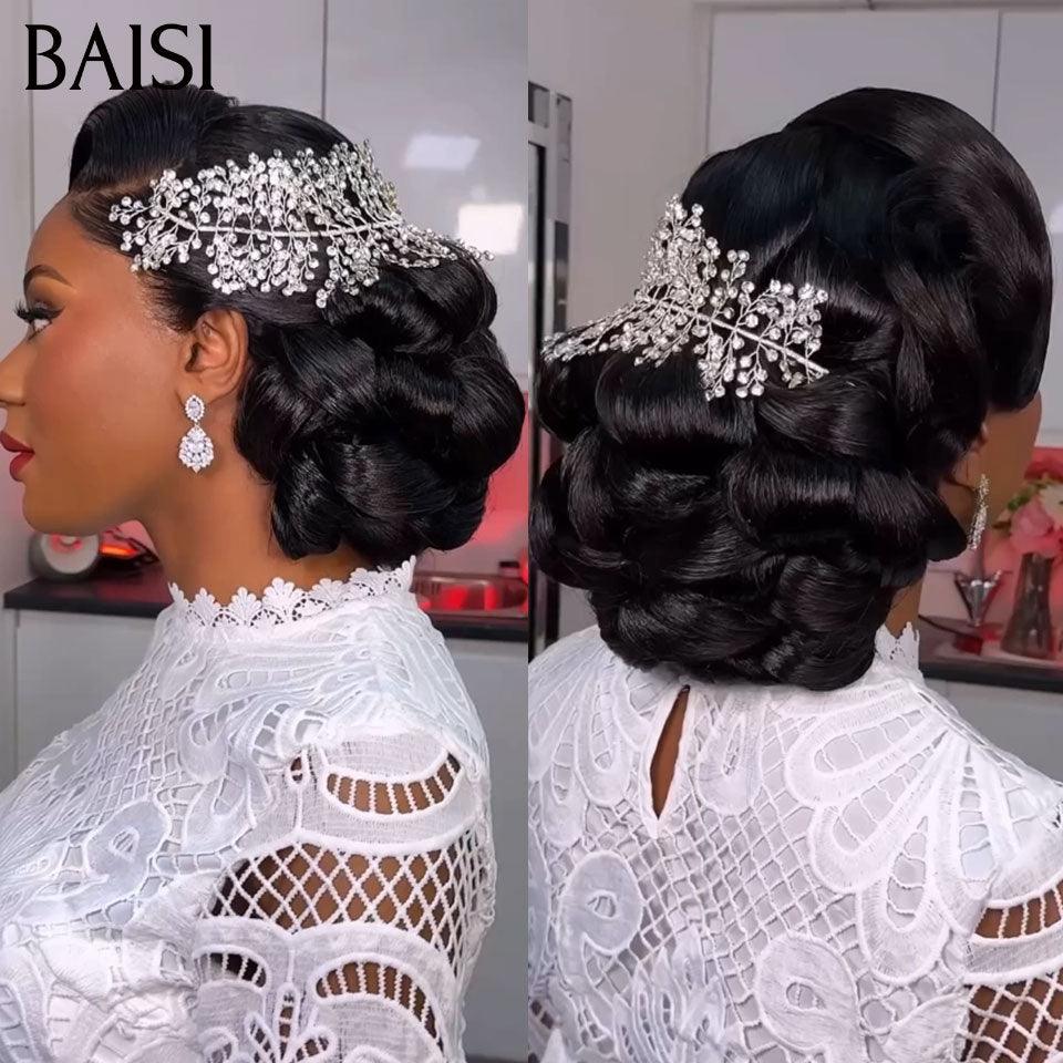 BAISI Coiffure de luxe Zoéline Perruques Mariage noir Prête à porter chignon et personalisation comme sur la vidéo 100% identique avec lace frontale événement spécial BS120