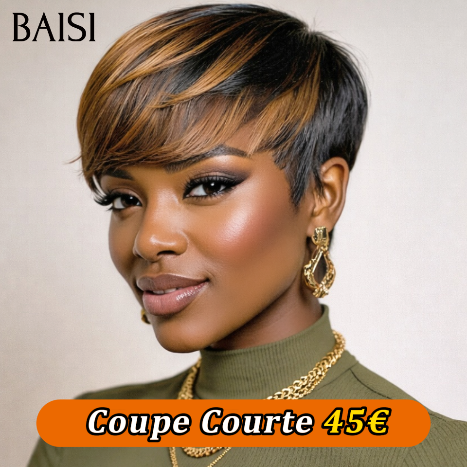sans colle Coupe Courte 45€ ou 13X4 lace frontal Perruque Pixie Bouclée Couleurs personnalisées 4/30# 69€ en 100% Cheveux Humains