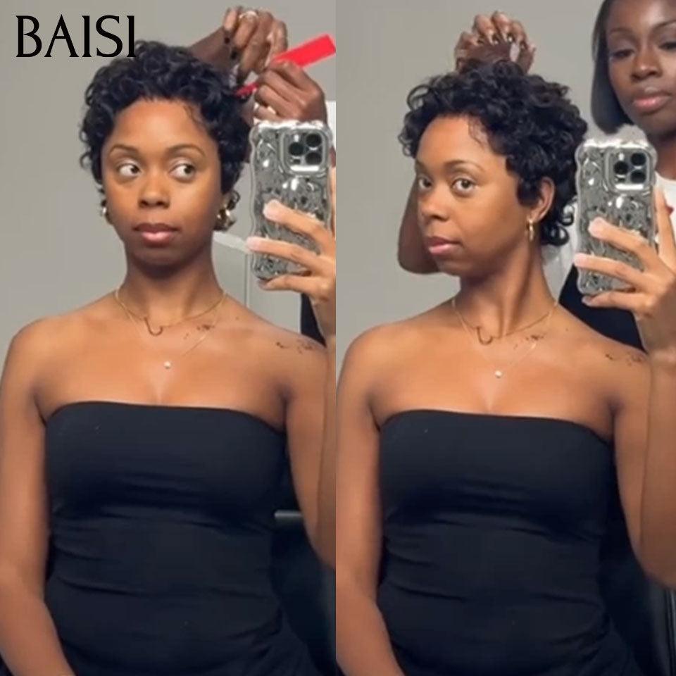 BAISI Perruque Chioma Offre Flash 50€ Perruque Pixie Finger Wave petite coupe fabriqué à la machine