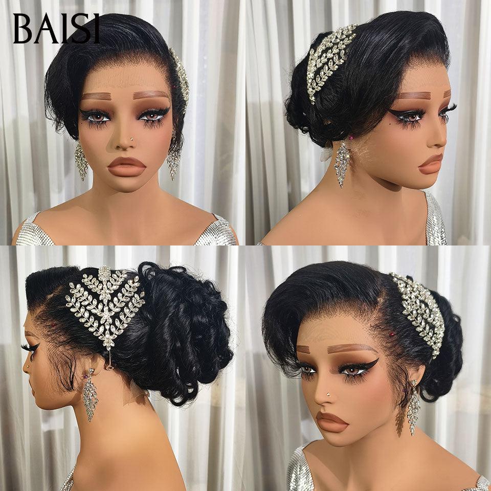 BAISI Coiffure de luxe Audrey Perruques Mariage noir Prête à porter chignon et personalisation comme sur la vidéo 100% identique avec lace frontale événement spécial VIP100