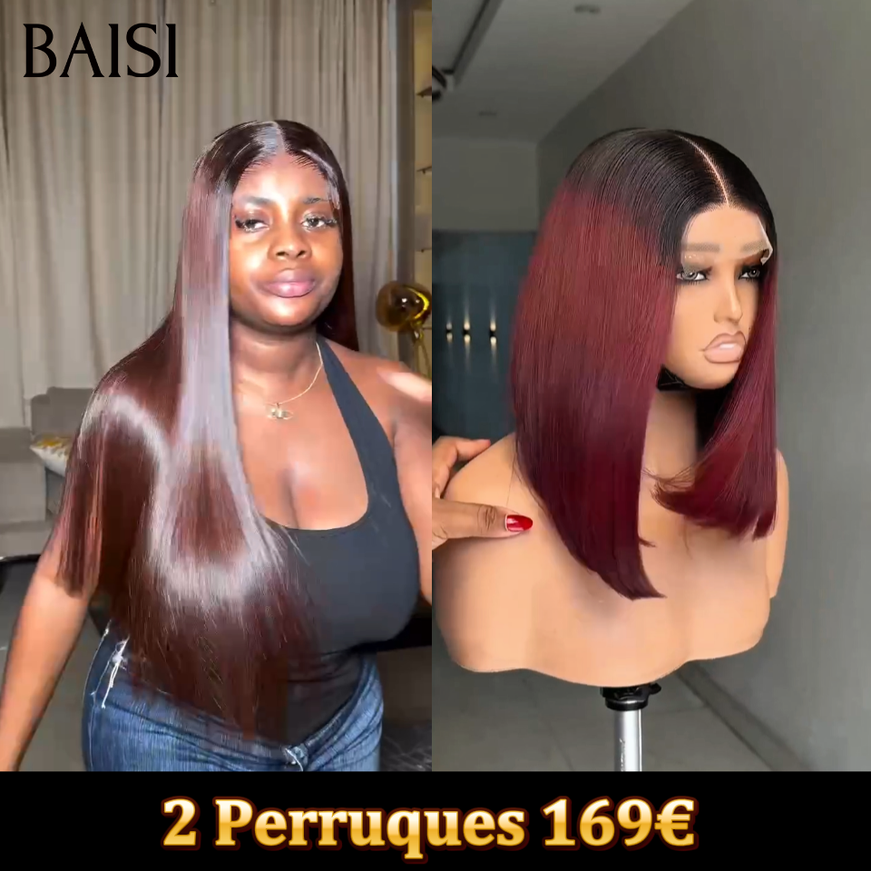 2 perruques 169€ 13x4 lace frontal Lisse pour revendre en 2 couleurs Marron 1BT4# et Bordeaux 1BT99J# en 100% vrais cheveux humains