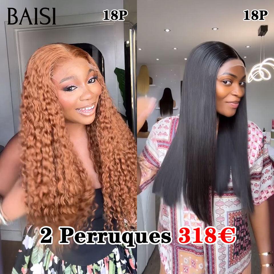 BAISI 2 Perruques pour revendre 318€ 4X4 lace curly marron 4# 18 Pouces ou Lisse NOIR 18 Pouces 200% densité en 100% vrais cheveux humains FR20