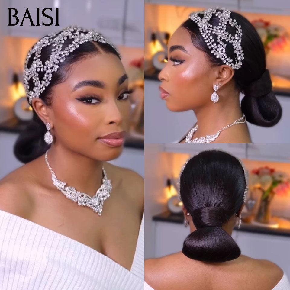 BAISI Coiffure de luxe Destiny Perruques Mariage noir Prête à porter chignon et personalisation comme sur la vidéo 100% identique avec lace frontale événement spécial BS120