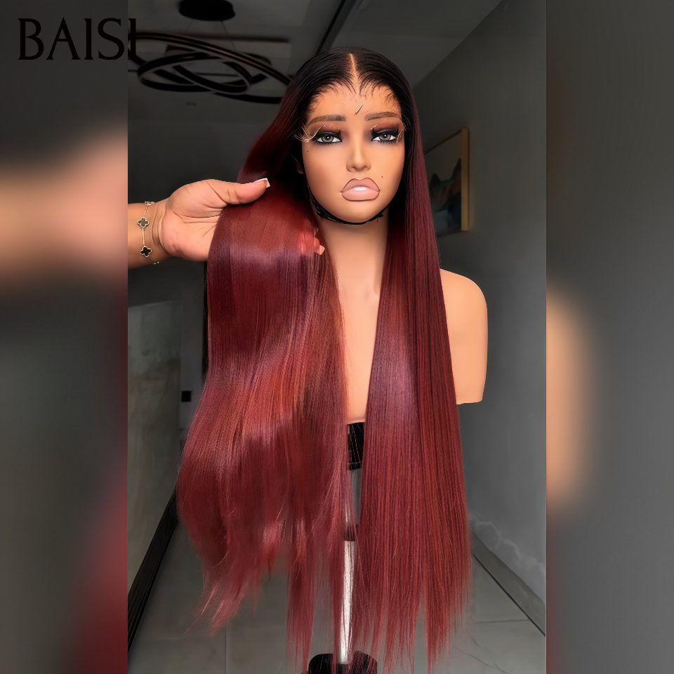 Perruque Moitié prix raw Hair lace frontal Lisse en couleur 1BT99J# bordeaux avec racine NOIR en 100% vrais cheveux humains