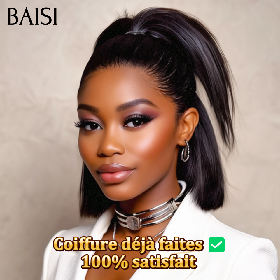 13x4 lace frontal Lisse BOB Coiffure déjà faites avec Queue de Cheval En Couleur NOIR 88€ en 100% Cheveux Humains