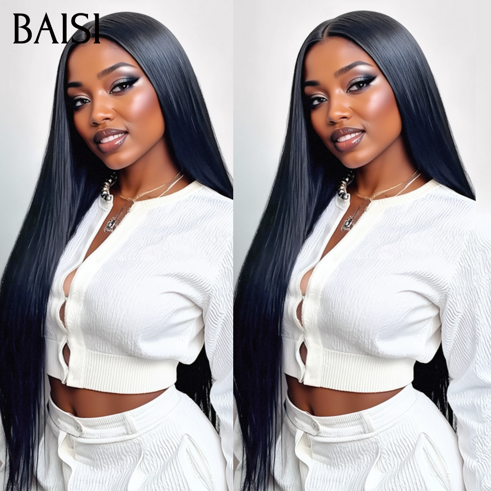 BAISI Perruque 22 pouce 119€ noir 13X4 frontale lace lisse 100% Cheveux Humains