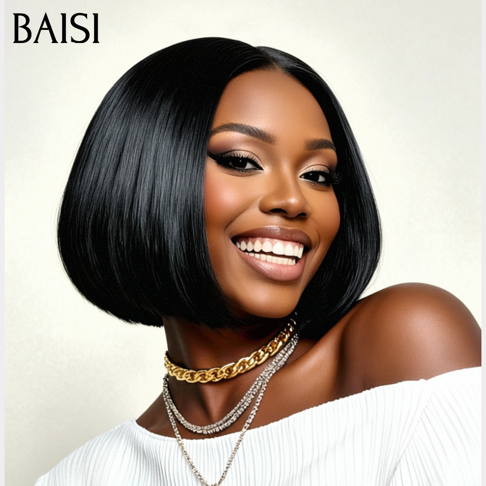 BAISI 4X4 raw hair 8 pouces lisse 66€ ou 100% Viêtnam Hair 2X6 Bob 85€ de luxe Perruque Naturelle Lisse BONE Straight 8 Pouces en 100% Cheveux humains BS65