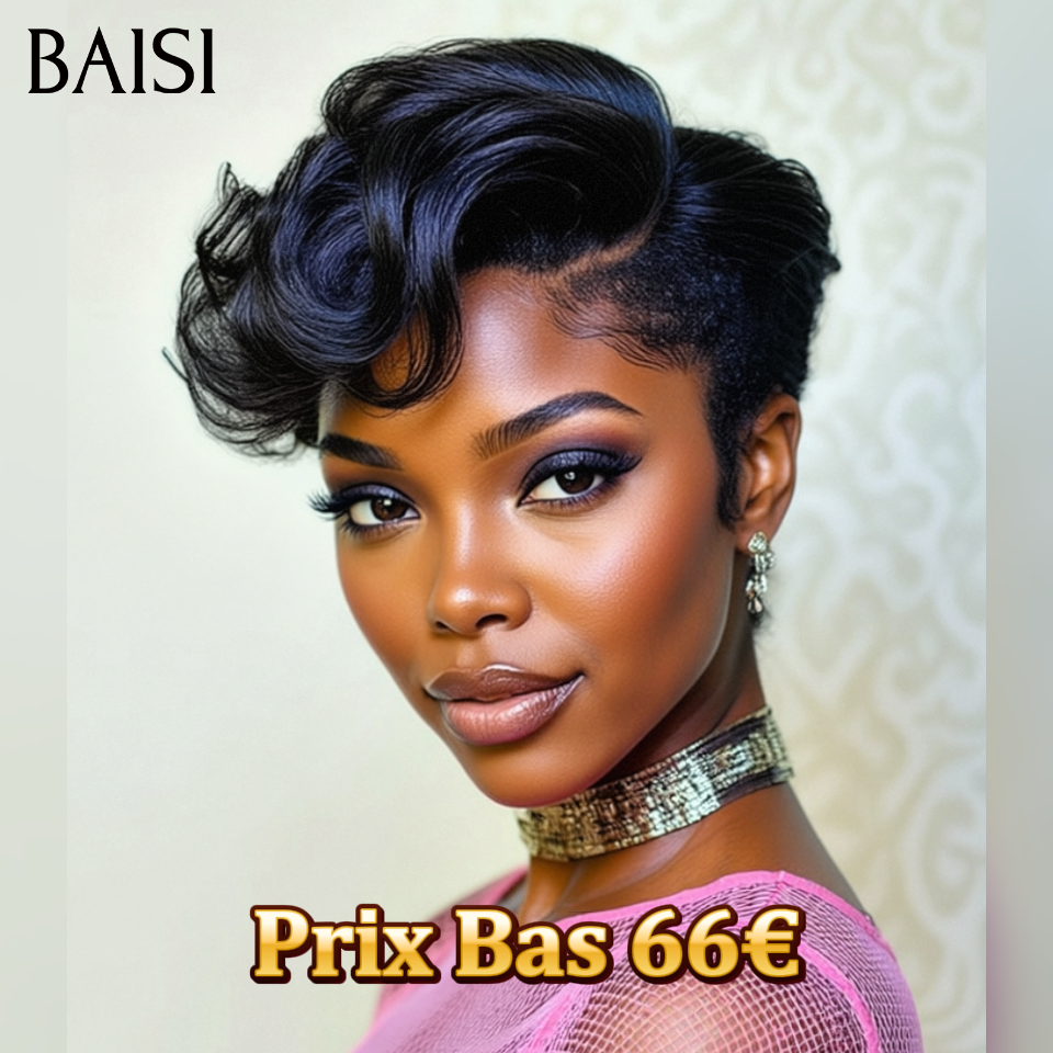 BAISI Perruque 13X4 lace frontal BOB Lisse Raie sur le côté 1B# 66€ en 100% Cheveux Humains