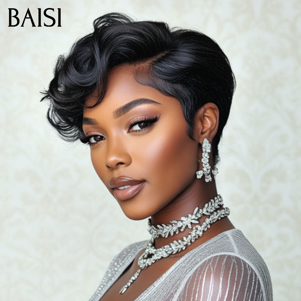 BAISI 4X4 lace Straight Bob Wig 8 Inches In BLACK color Mix Burgundy #1Bmxi#99J in 100% Raw Hair