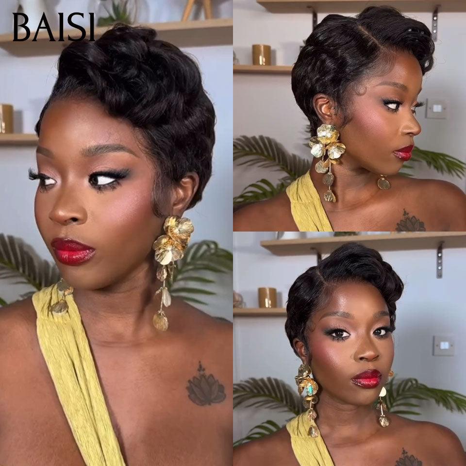 BAISI Parrucca Pixie Finger Wave taglio piccolo 13x4 frontale in pizzo 6 pollici € 79 In capelli umani al 100% BAISI20