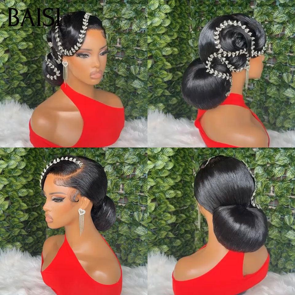 BAISI Coiffure de luxe Mignon Perruques Mariage + Accessoires gratuits Prête à porter chignon et personalisation comme sur la vidéo 100% identique avec lace frontale pour mariage ou événement spécial BS65