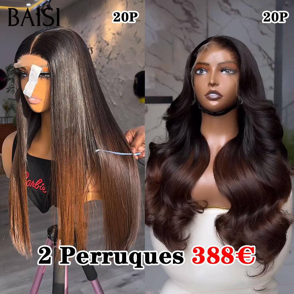 BAISI 2 Perücken OHNE Kleber Körperwelle und lockige Welle zum Weiterverkauf 275 € 18 Zoll aus 100 % echtem Menschenhaar VIP100