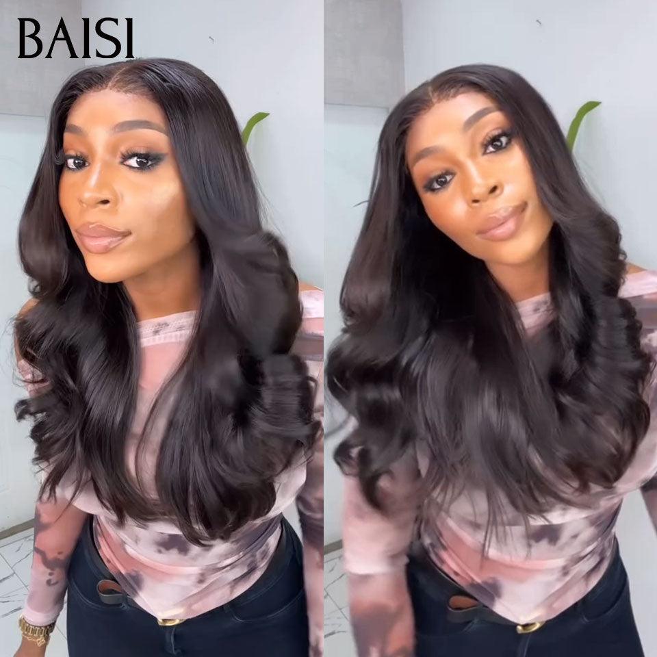 BAISI Luxus-Körperwellen-Perücken mit Pony. Hergestellt aus doppelt gezogenem Haar mit natürlichem Mittelscheitel