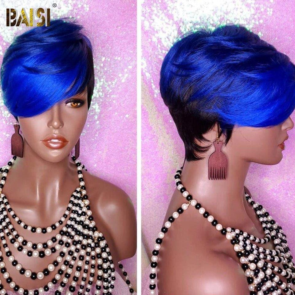 Gerade Pixie-Perücke von BAISI in der Farbe Schwarz-Blau, 55 €, aus 100 % Echthaar