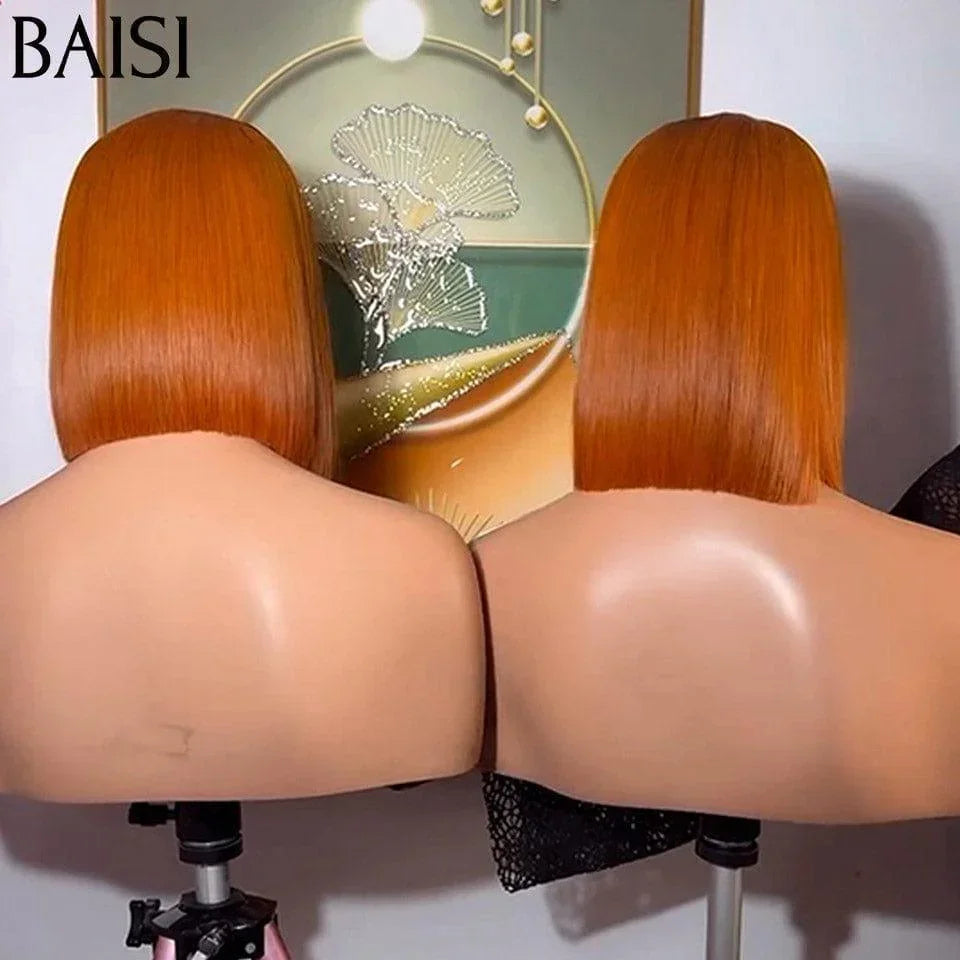 BAISI 2X6 Luxury High Quality Wigs Vietnam Hair Straight BOB in Orange Color with Black Root 1BT350# in 100% Human Hair