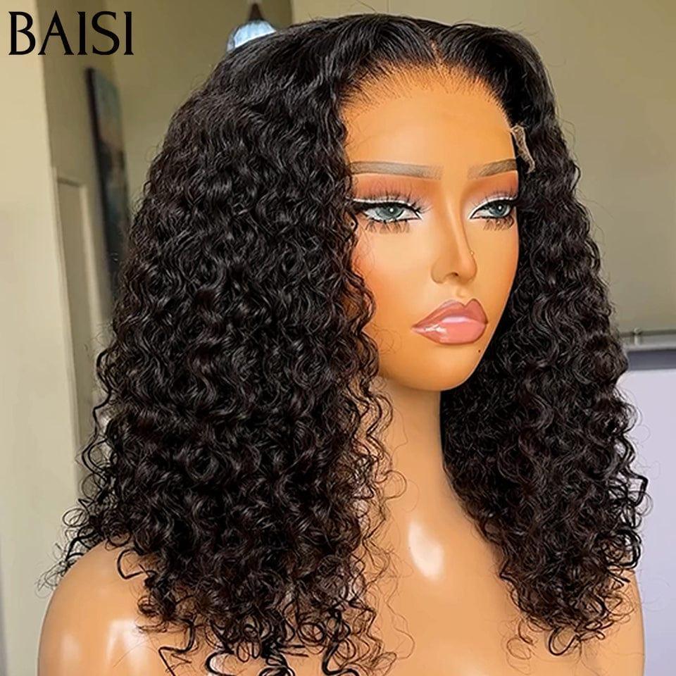 BAISI 13x4 Front Lace BOB Wig Black Curly With 100% Natural Hair Lace Frontal