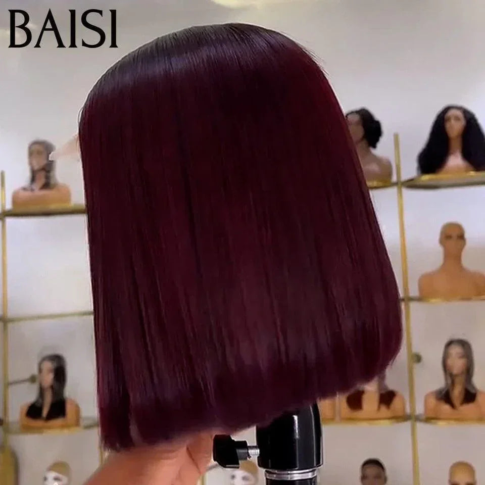 BAISI 2X6 Perruques de Luxe Haute Qualité Viêtnam Hair Lisse BOB en Couleur Bordeaux avec racine noir 1BT99J# en 100% Cheveux Humains