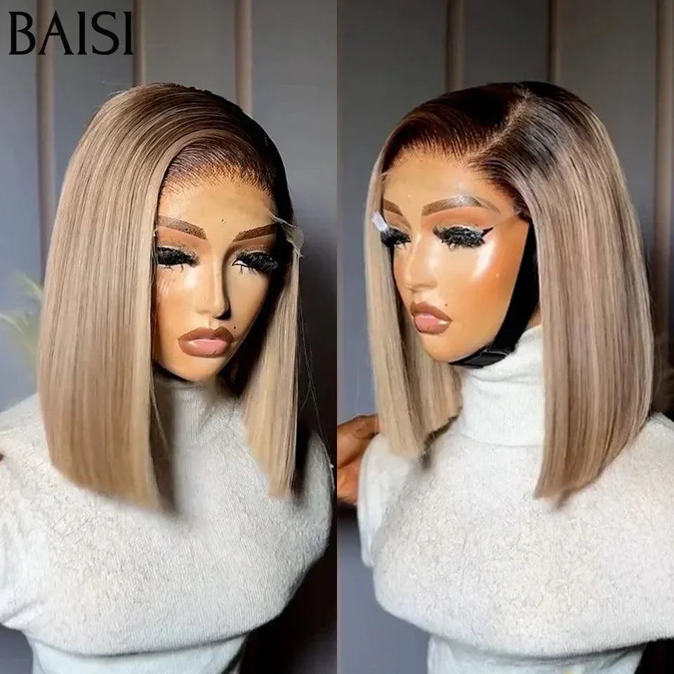 BAISI Perruque 13x4 coupe à la mode couleurs personnalisées 10 pouces en Promo en 100% Cheveux humains