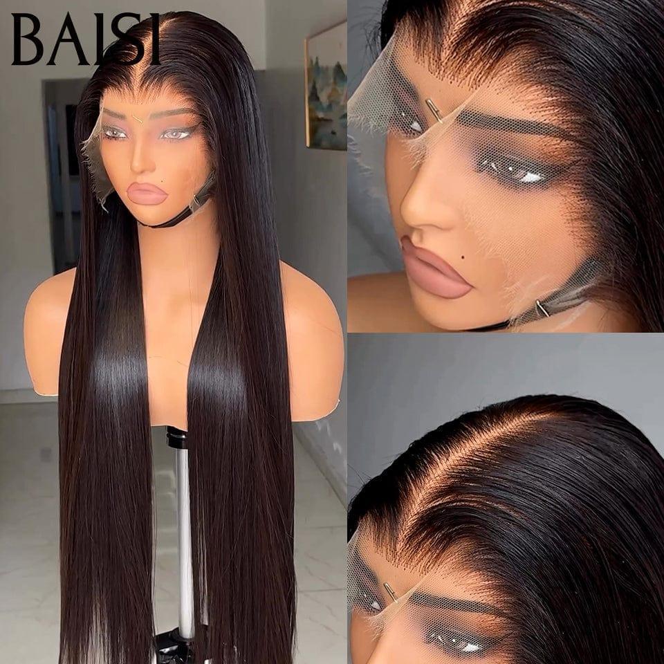 BAISI 13x6 HD lace Invisible Sans Colle Perruque Lisse en Noir Lace déjà couper Facile à Porter en 100% Cheveux Humains 250% Densité