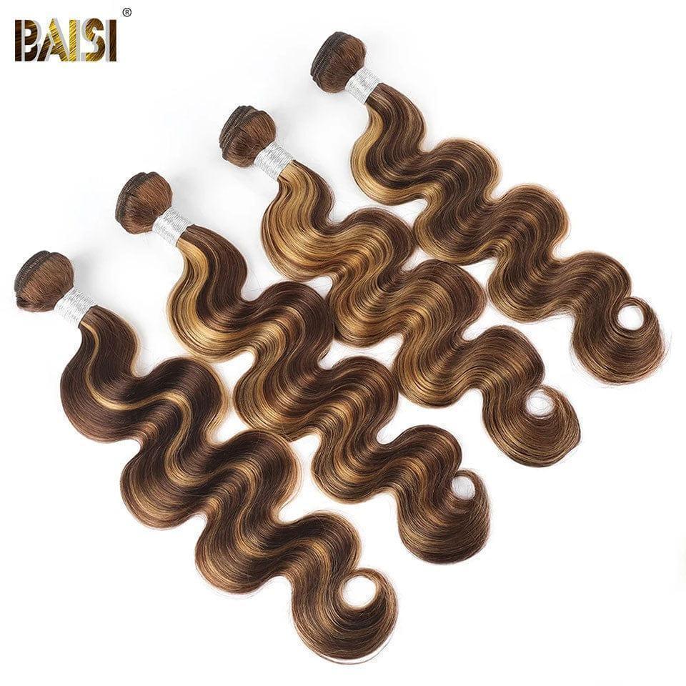 BAISI 12A Tissage Mèche 3 boules Marron Mix Miel 4#27# En 100% Cheveux Humains Body wave