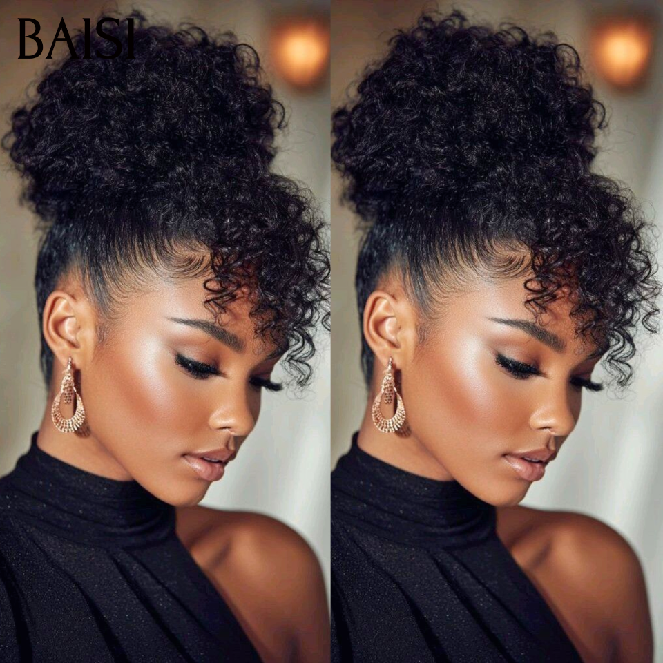 Nouveau produit 13x4 lace frontal curly wave Perruque en chignon bun Coiffure déjà faites 150€ NOIR PROMO en 100% Cheveux Humains