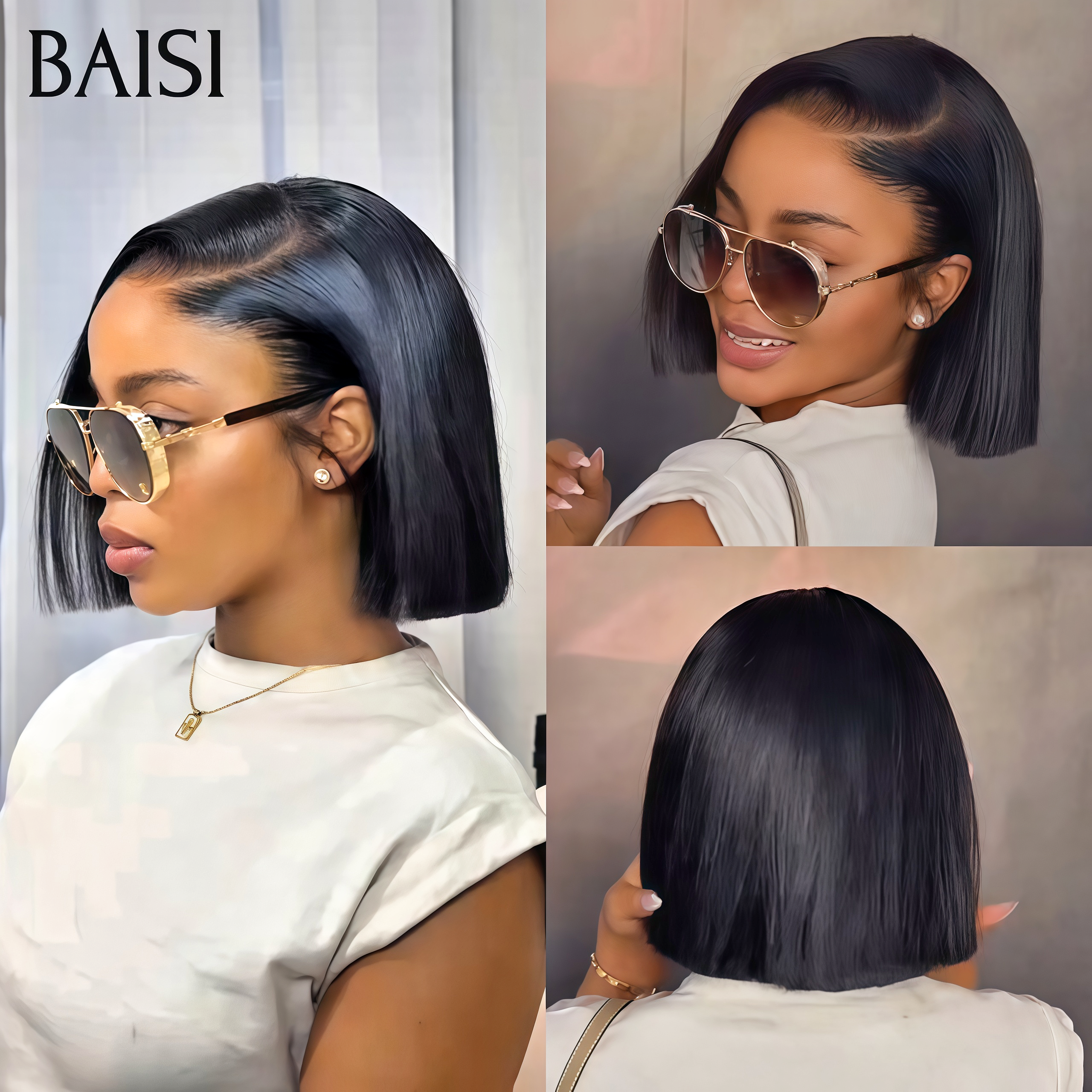 13x4 lace frontal Perruque Lisse 8 Pouce 68€ produit BOB en France en couleur NOIR en 100% Cheveux Humains