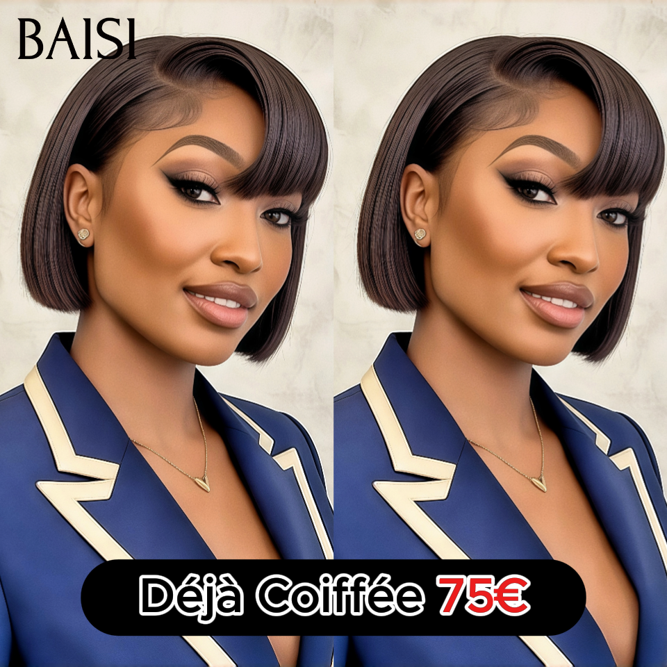 BAISI Déjà Coiffée 75€ 4x4 lace closure Lisse BOB raw hair ou 2x6 lace perruques de Luxe Haute Qualité Viêtnam Hair Lisse BOB 8 pouces en 100% Cheveux Humains BS65