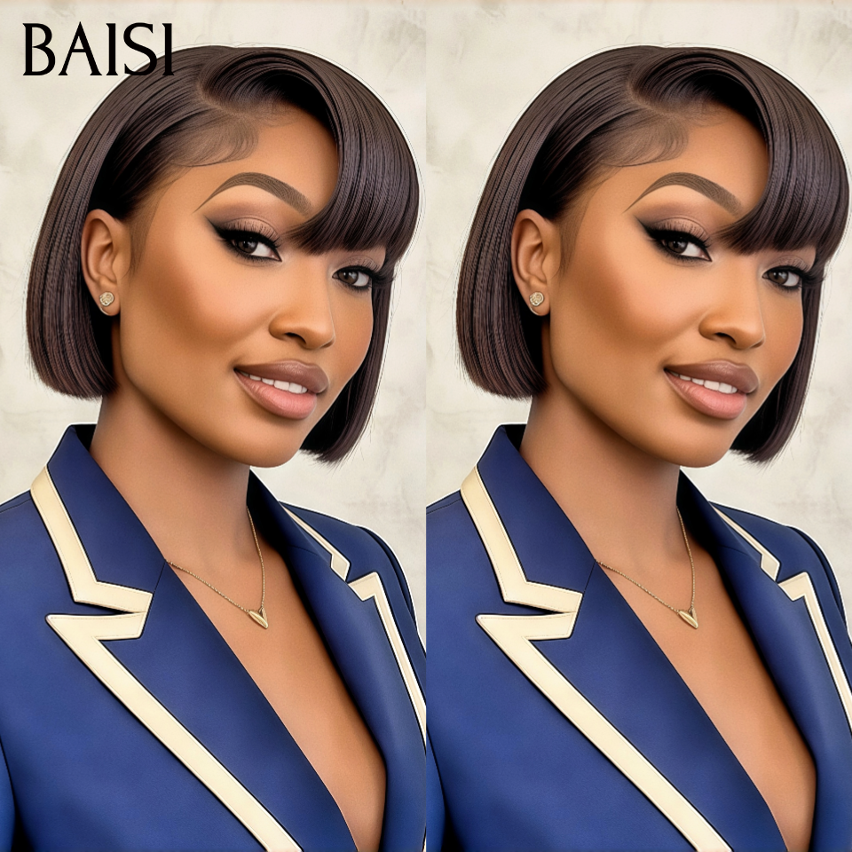 BAISI Déjà Coiffée 75€ 4x4 lace closure Lisse BOB raw hair ou 2x6 lace perruques de Luxe Haute Qualité Viêtnam Hair Lisse BOB 8 pouces en 100% Cheveux Humains BS65