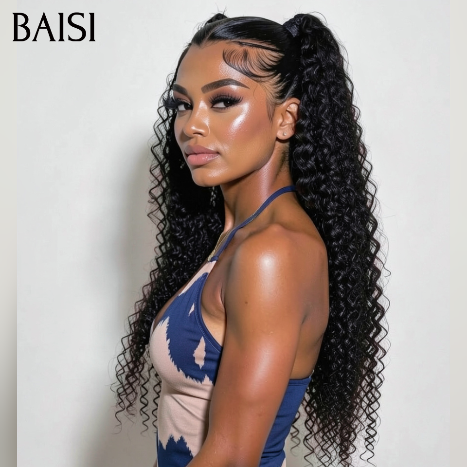 Nouveau produit 13x4 lace frontal deep wave Perruque 89€ avec Chignon de nattes Déjà Coiffée PROMO en 100% Cheveux Humains