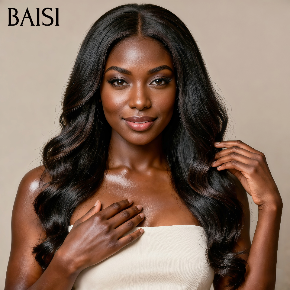 BAISI Perruque Front Lace Body wave Couleur NOIR Perruque 100% Cheveux Humains