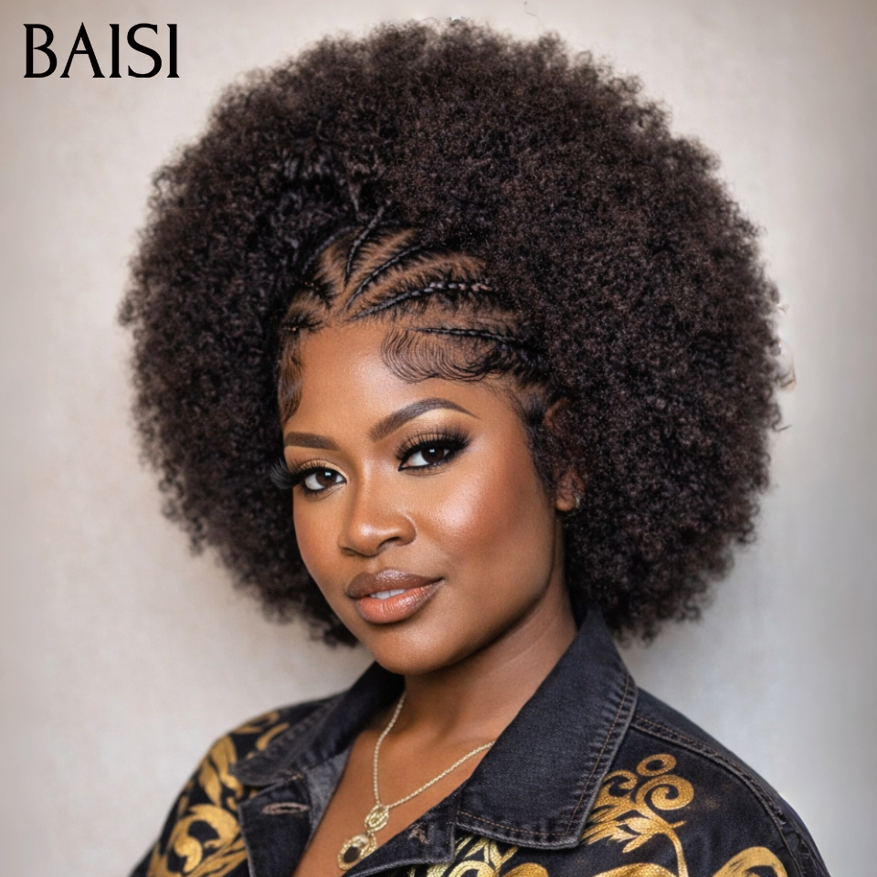 BAISI perruque Bob Afro curly Petite natte frisé frontale lace Petite Natte Afro 66€ 100% cheveux humains