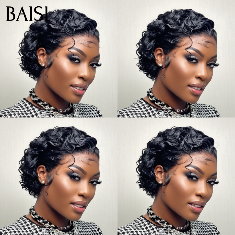 BAISI Pixie Finger Wave Wig small cut 13x4 Lace Frontal 6 inches €79 In 100% Human Hair BAISI20