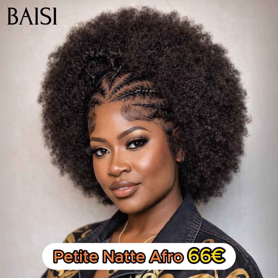 BAISI perruque Bob Afro curly Petite natte frisé frontale lace Petite Natte Afro 66€ 100% cheveux humains