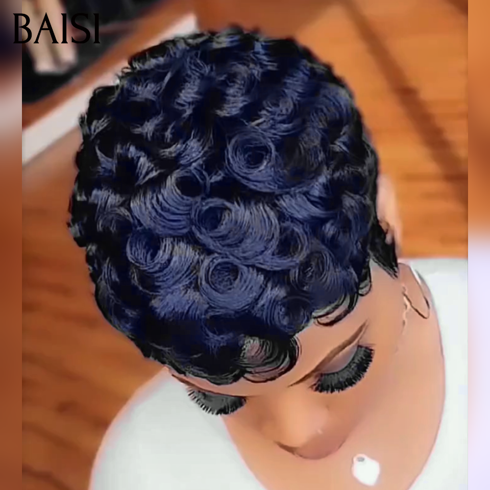 BAISI Offre Flash Chioma avec Frontale 58€ ou 13X4 lace Frontal Perruque Pixie vague En Couleur noir en 100% Cheveux Humains #996