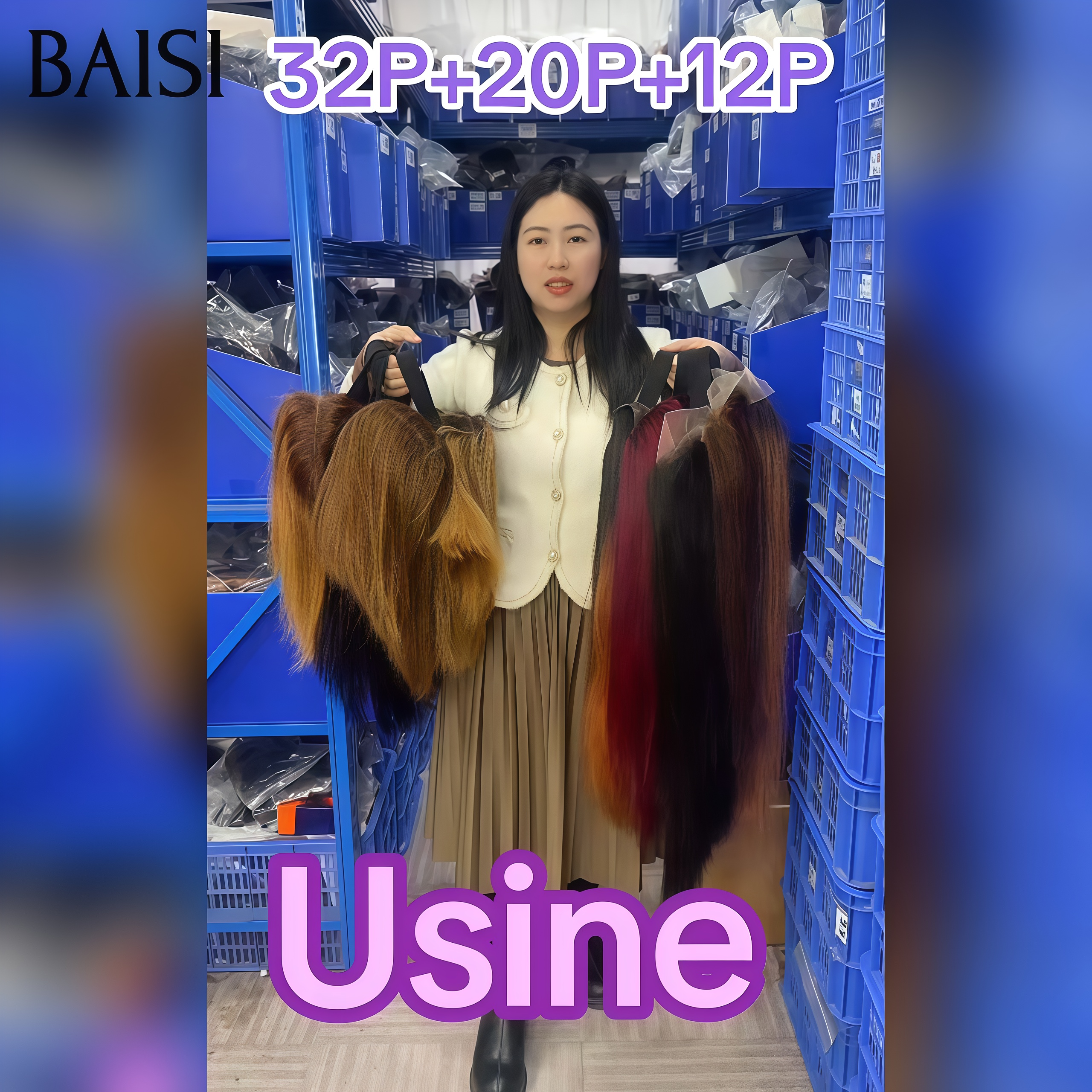 BAISI Prix d'usine 10 perruques 120€ (3 pièces 32 pouce + 1 pièce 20 pouce + 4 pièces 12 pouce + 2 pièces 10 pouce ) cheveux naturels en soldes stock limité soldes blended hair sans retour