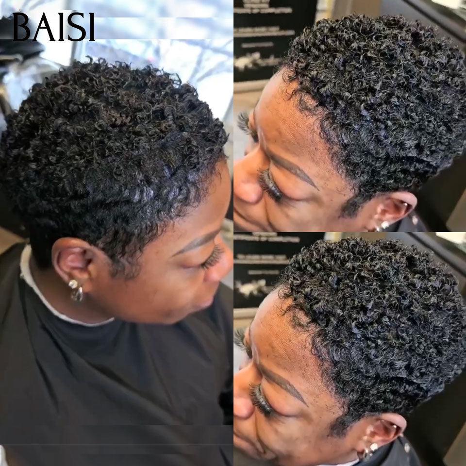 BAISI Perruque Full Lace 100% Cheveux Naturels Full Lace Perruque Pixie petite coupe en Couleur Noir en 100% cheveux humains