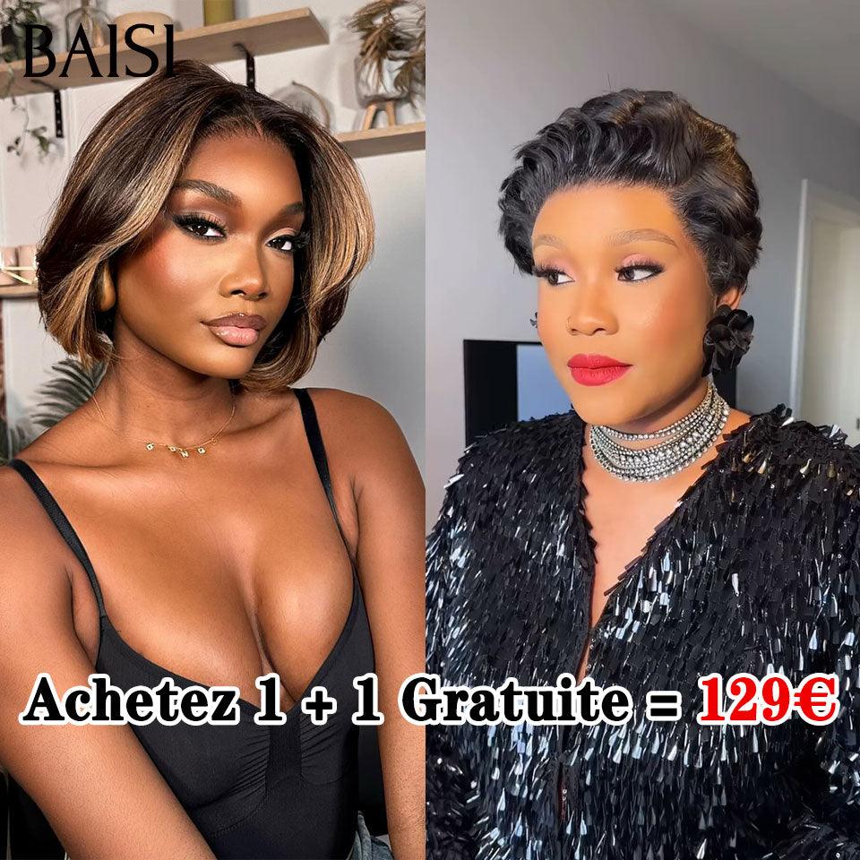 BAISI 1 Acheté + 1 Gratuits = 129€ 13X4 lace Lisse bob 4/27# et 13X4 pixie en 100% vrais cheveux humains