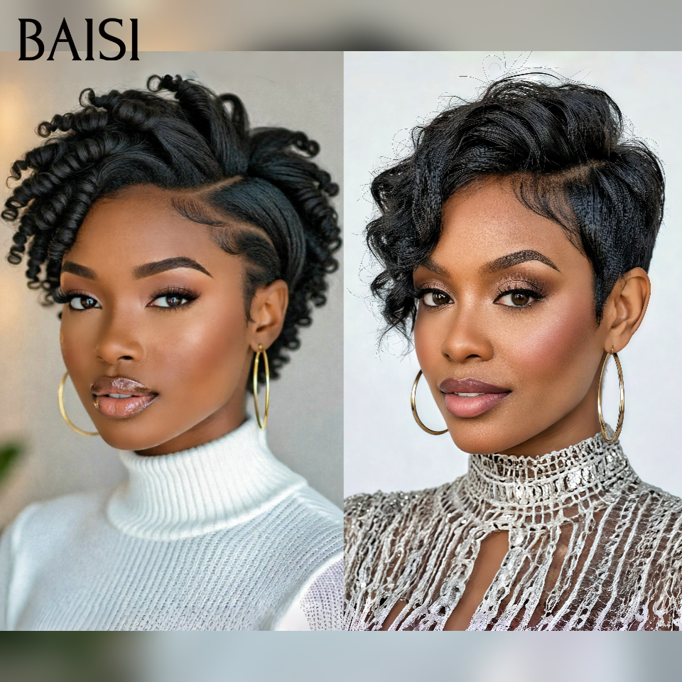 BAISI PROMO Maintenant 2 perruques 75€ 13X4 lace frontal Perruques pixie Version stylisée en 100% vrais cheveux humains