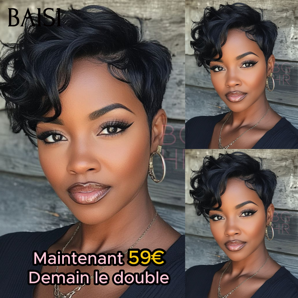 BAISI PROMO Maintenant 59€ 13X4 lace frontal Perruques pixie en 100% vrais cheveux humains