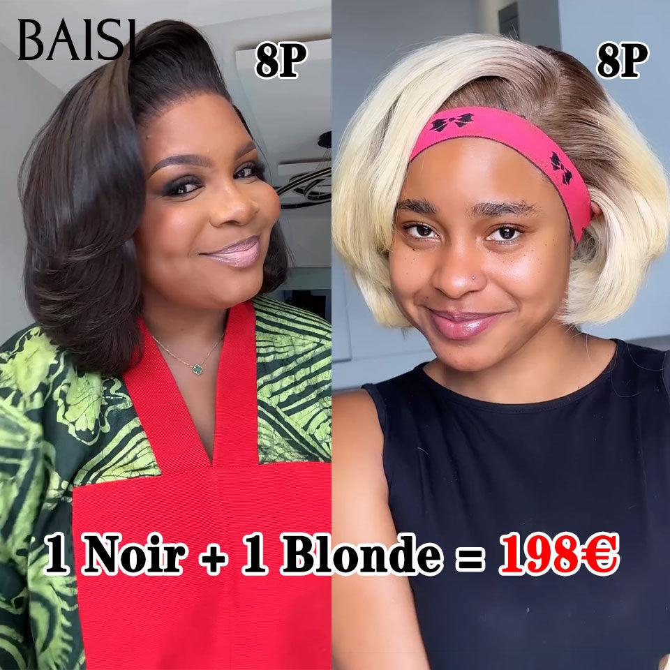 BAISI 2 Perruques pour revendre 198€ 13X4 bob Lisse 8 pouces en couleur NOIR et blonde en 100% vrais cheveux humains
