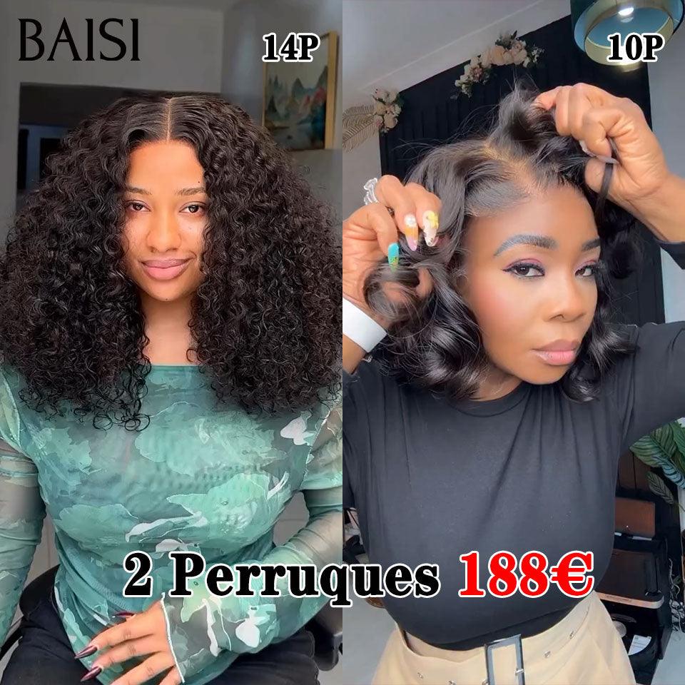 BAISI 2 Perruques pour revendre 188€ 4X4 bob water wave 14 pouces et egg wave 10 Poucesen couleur NOIR en 100% vrais cheveux humains BS60