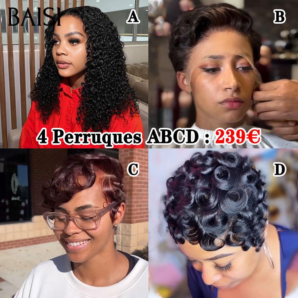 BAISI 4 Perruques 239€ 4 types de perruques différents ou 13x4 Frontal Perruque Body wave 16 pouces en Couleur Rouge-violet Mix Blonde en 100% Raw Hair VIP100