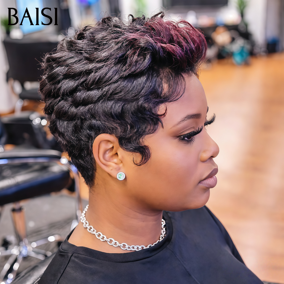 Pixie 69€ PROMO Maintenant 13X4 lace frontal Perruques NOIR Mixte bordeaux en 100% vrais cheveux humains