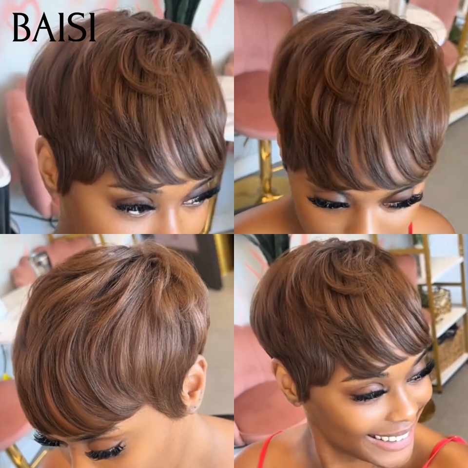 BAISI sans lace Perruque Pixie En Couleur Marron 46€ en 100% Cheveux Humains