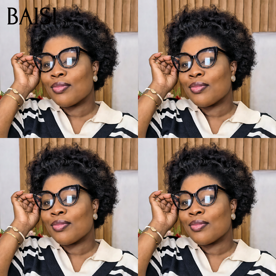 BAISI Perruque pixie afro Sans Colle 48€ Fabriqué à la Machine ou Facile à porter avec frontal en 100% Cheveux Humains