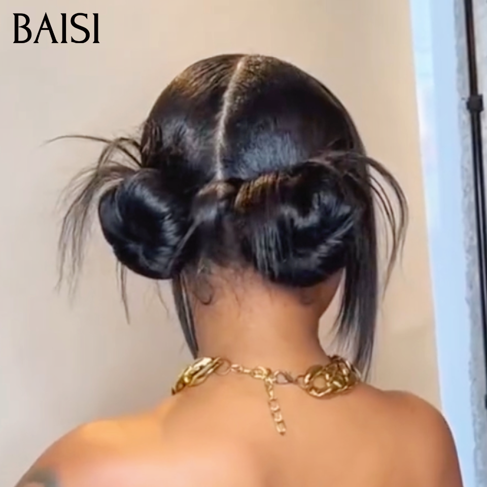 BAISI 13X4 Peruca Lisa Já Penteada 85€ 10 Polegadas em Cor Pré-depilada Sem Necessidade de Cola em 100% Raw Hair Lace já cortada